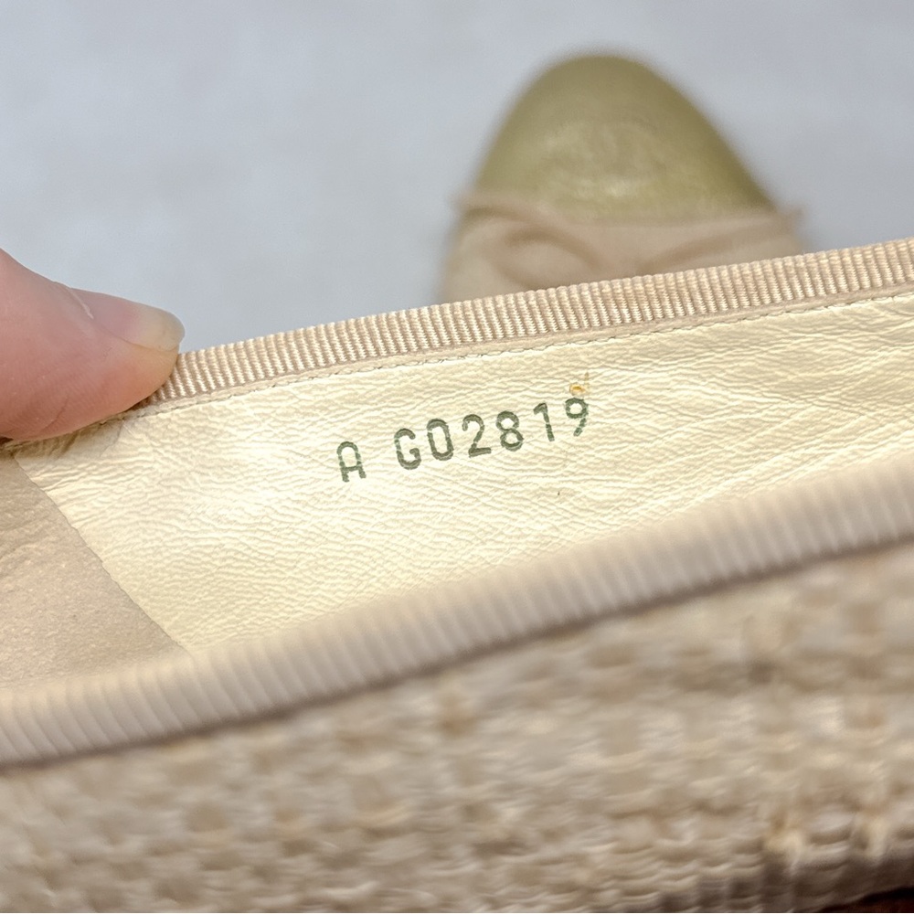 CHANEL Vintage Y2K Raffia Woven CC Coco Mark Leather Cap Toe Ballet Flats 38.5 - Picture 12 of 14